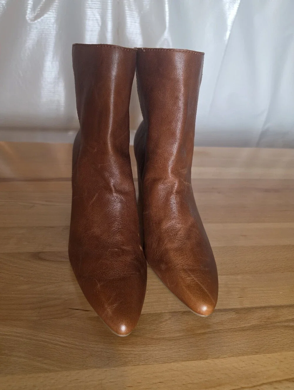 Lucky Brand Yubal Leather Ankle Boots 11M Whiskey Brown Block Heel Boho Western